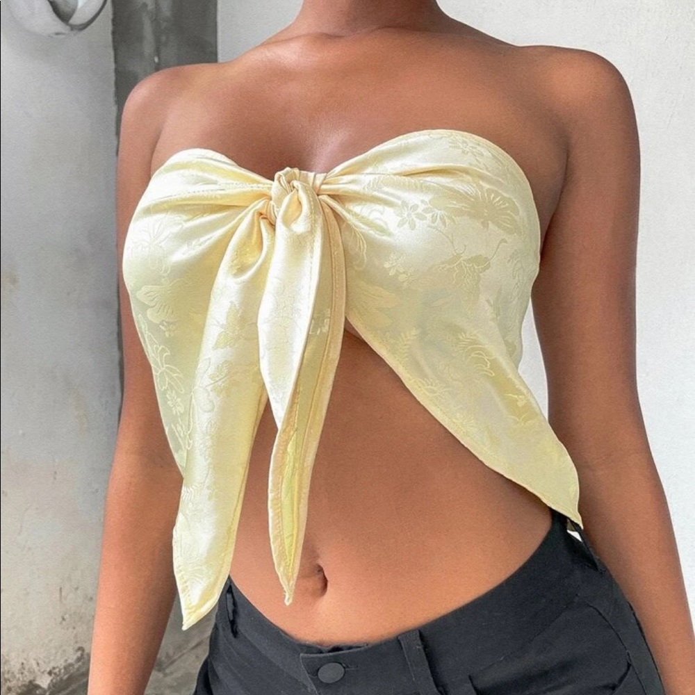 Yellow Satin Front Tie Top
